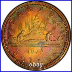 SP67 1972 Canada Voyageur Silver Dollar, PCGS Trueview- Deep Rainbow Toned