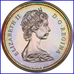 SP67 1973 $1 Canada RCMP Silver Dollar, PCGS Trueview- Rainbow Toned