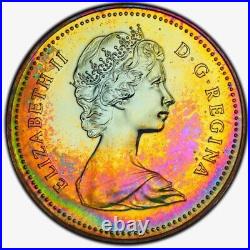SP67 1980 $1 Canada Arctic Silver Dollar, PCGS Trueview- Rainbow Toned