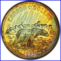 SP67 1980 $1 Canada Arctic Silver Dollar, PCGS Trueview- Rainbow Toned