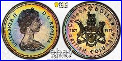 SP68 1971 $1 Canada Silver BC Commem Dollar, PCGS Trueview- Pretty Rainbow Toned