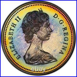 SP68 1971 $1 Canada Silver BC Commem Dollar, PCGS Trueview- Pretty Rainbow Toned