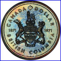 SP68 1971 $1 Canada Silver BC Commem Dollar, PCGS Trueview- Pretty Rainbow Toned