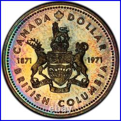 SP68 1971 $1 Canada Silver BC Commem Dollar, PCGS Trueview- Pretty Rainbow Toned