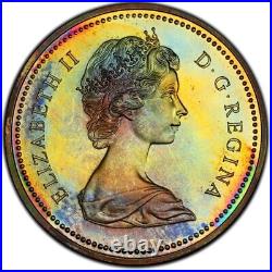 SP68 1971 $1 Canada Silver British Columbia Dollar, PCGS Trueview- Rainbow Toned