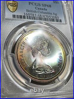 SP68 1971 $1 Canada Silver British Columbia? Dollar Toned PCGS Trueview Photo