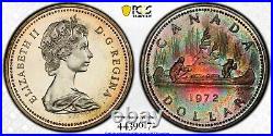 SP68 1972 $1 Canada Silver Voyageur Dollar, PCGS Secure- Rainbow Toned