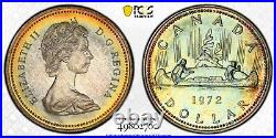 SP68 1972 $1 Canada Voyageur Silver Dollar, PCGS Trueview- Rainbow Toned SP68 1972 $1 Canada Voyageur Silver Dollar, PCGS Trueview- Rainbow Toned