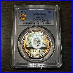SP68 1972 $1 Canada Voyageur Silver Dollar, PCGS Trueview- Rainbow Toned SP68 1972 $1 Canada Voyageur Silver Dollar, PCGS Trueview- Rainbow Toned