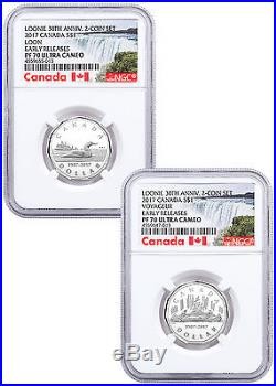 Set of 2 2017 Canada Loon 30th Anniv 1/4 oz Silver $1 NGC PF70 UC ER SKU48232