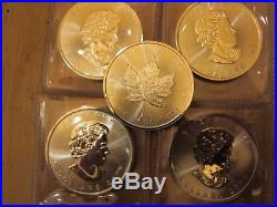 Silver Lot of 5 oz-Canada Maple Leaf silver coins