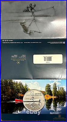 StampTLC 3 Canada $20 Canoe Reflect the Past Presentation Folder Silver Coin COA