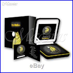 THE WOLF WILDLIFE AT NIGHT 2011 Canada Silver Black Ruthenium & Gold Gilded Coin