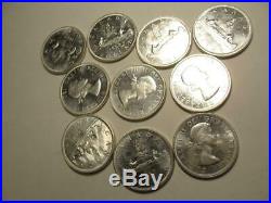 Ten uncirculated 1962 Canada silver dollar coins 6 oz pure silver