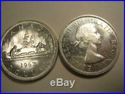 Ten uncirculated 1962 Canada silver dollar coins 6 oz pure silver