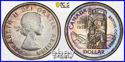 Toned Silver 1958 Canada British Columbia Totem $1 Dollar PCGS PL65 Gem BU
