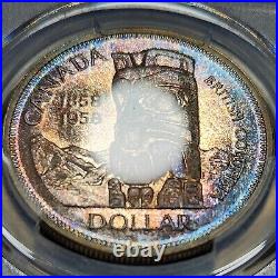 Toned Silver 1958 Canada British Columbia Totem $1 Dollar PCGS PL65 Gem BU
