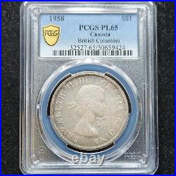 Toned Silver 1958 Canada British Columbia Totem $1 Dollar PCGS PL65 Gem BU