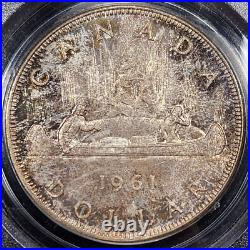 Toned Silver 1961 Canada $1 Dollar PCGS MS65 Gem BU