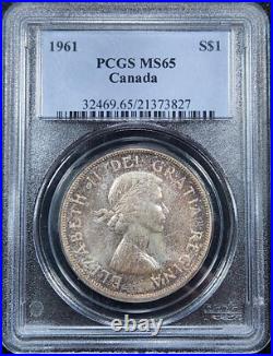 Toned Silver 1961 Canada $1 Dollar PCGS MS65 Gem BU