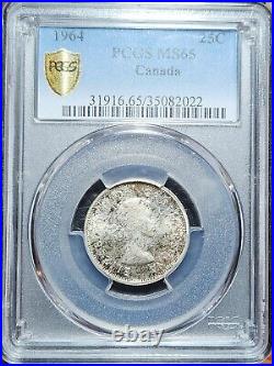 Toned Silver 1964 Canada 25 Cents Quarter PCGS MS65