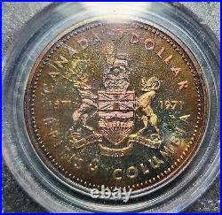 Toned Silver 1971 Canada British Columbia $1 Dollar PCGS SP65
