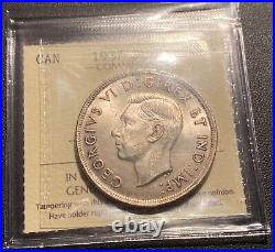 UNC ICCS MS64 DBL HP DOUBLE UNDERGRADED Canada Dollar Silver Coin 1937