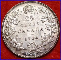 Uncirculated Toned 1934 Canada 25 Cents Silver Foreign Coin Free S/H