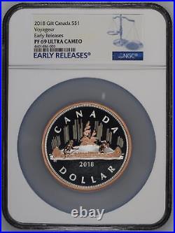 Voyageur 2018 Gilt Canada $1 Silver Coin Pf 69 Uc Er